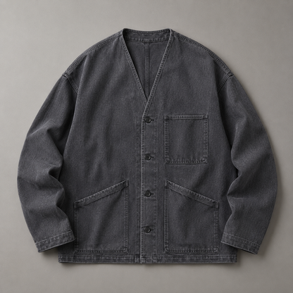 Washed Denim Utility Cardigan Jacket