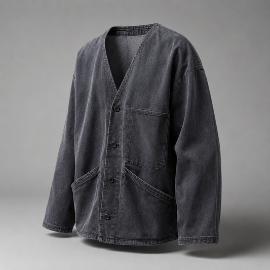 Washed Denim Utility Cardigan Jacket