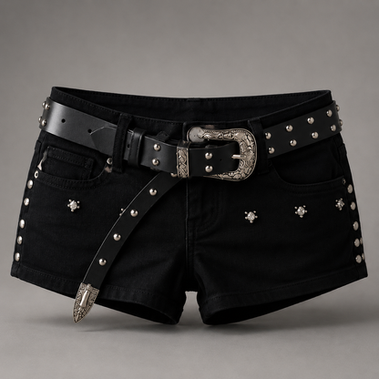 Midnight Rebel Studded Denim Shorts