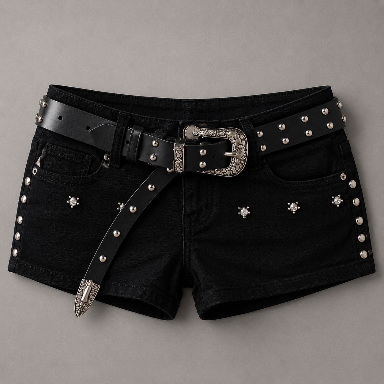 Midnight Rebel Studded Denim Shorts
