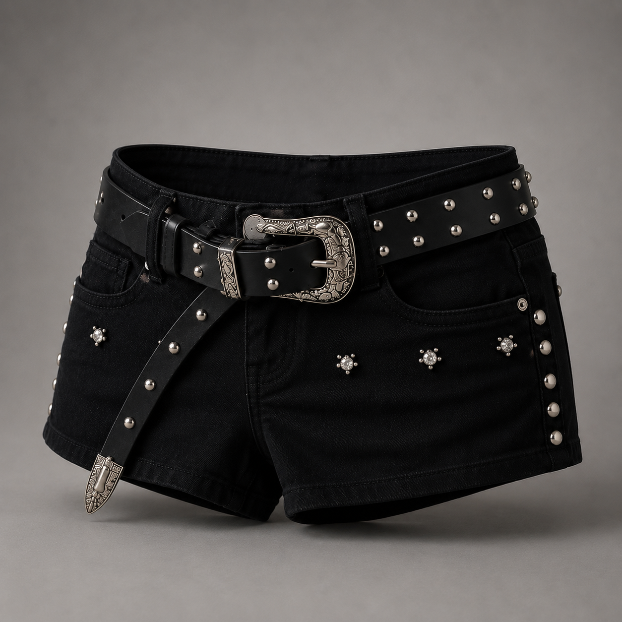 Midnight Rebel Studded Denim Shorts