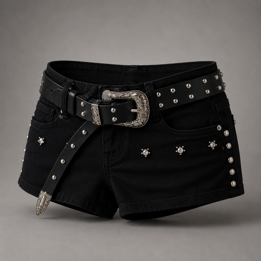 Midnight Rebel Studded Denim Shorts