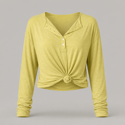 Sunlit Knot-Front Long-Sleeve Top