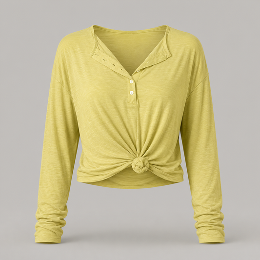 Sunlit Knot-Front Long-Sleeve Top
