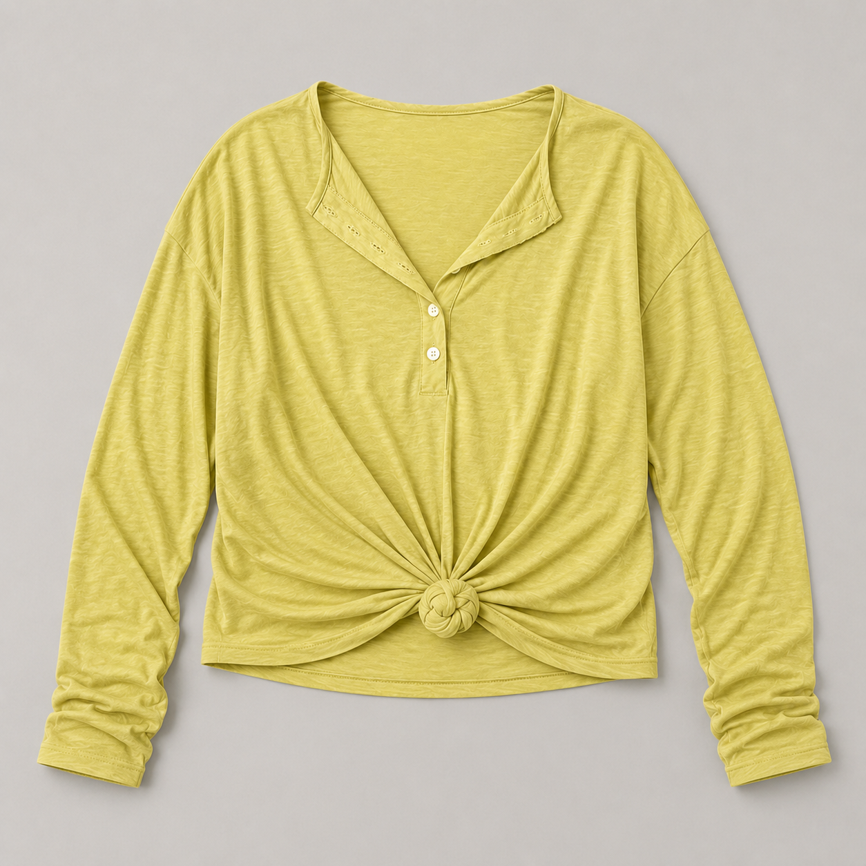 Sunlit Knot-Front Long-Sleeve Top