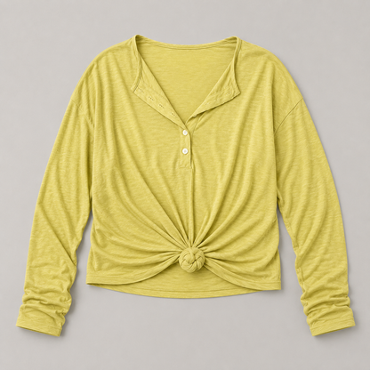 Sunlit Knot-Front Long-Sleeve Top