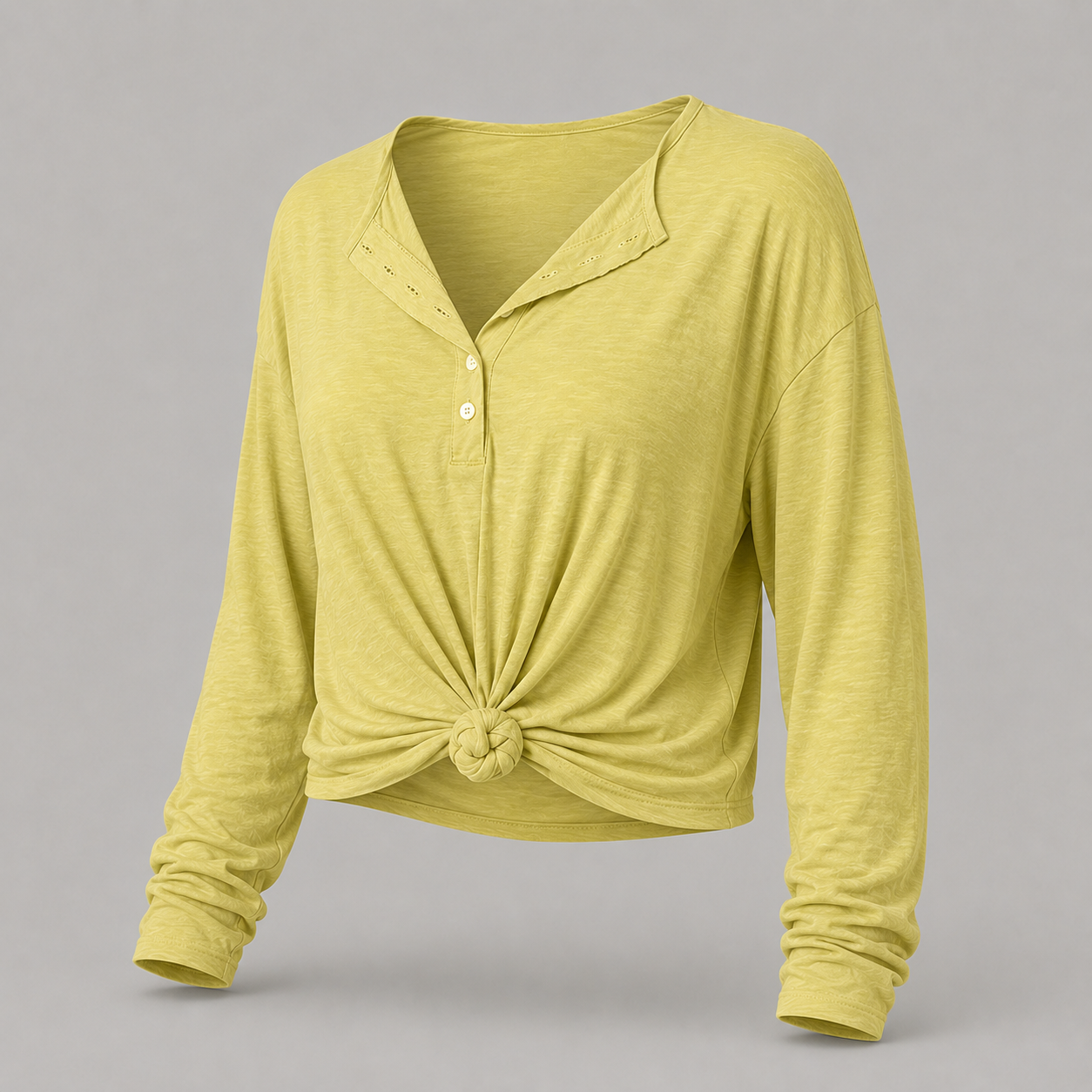 Sunlit Knot-Front Long-Sleeve Top