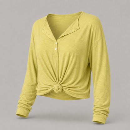 Sunlit Knot-Front Long-Sleeve Top